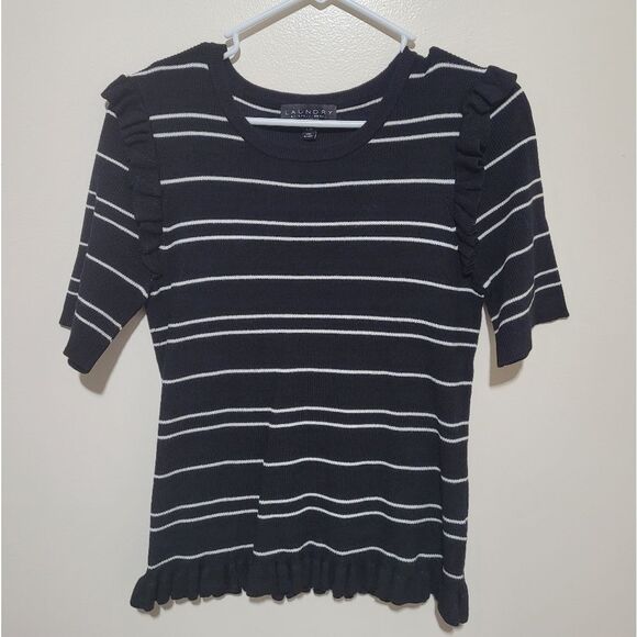 Laundry By Shelli Segal Striped Rib‎ Ruffle Sweater - Picture 3 of 6